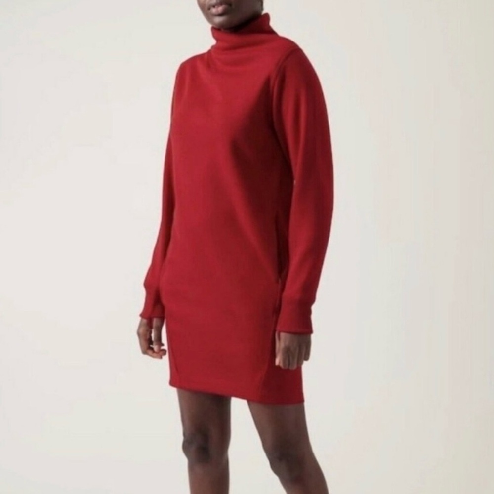 Athleta Turtleneck Fleece lined Long Sleeve Red Sweater Dress